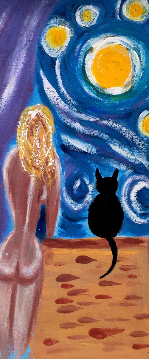 Cat Painting Animal Original Art Pet Artwork Home Wall Art 8 by 12 inches by Halyna Kirichenko