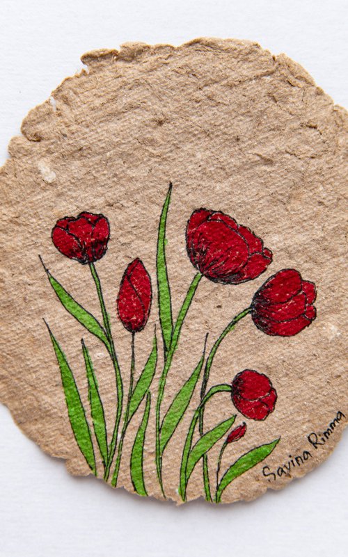 Red tulips small drawing by Rimma Savina