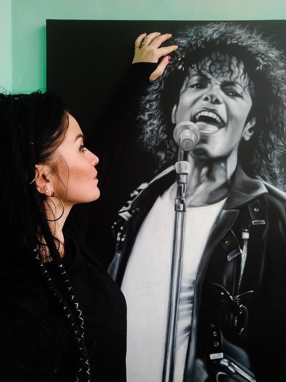 Michael Jackson portrait Original signed painting on canvas artwork present Idea fan gift Moonwalker MJ party wall-art King of pop music
