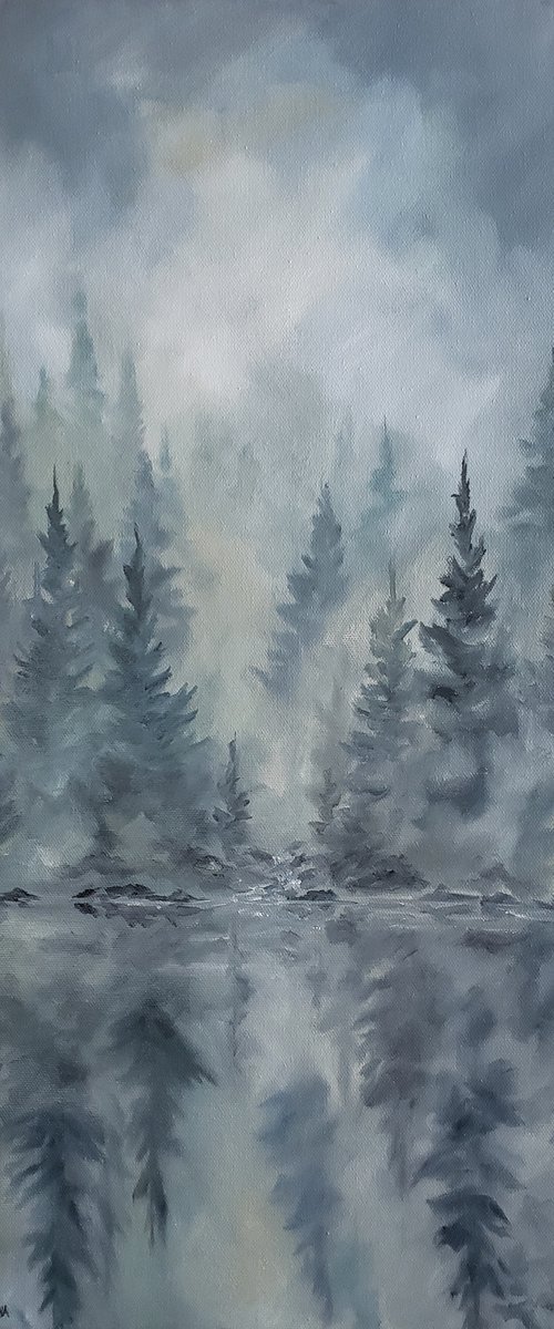 "Rain in the Forest" - Landscape - Pines - Water by Katrina Case