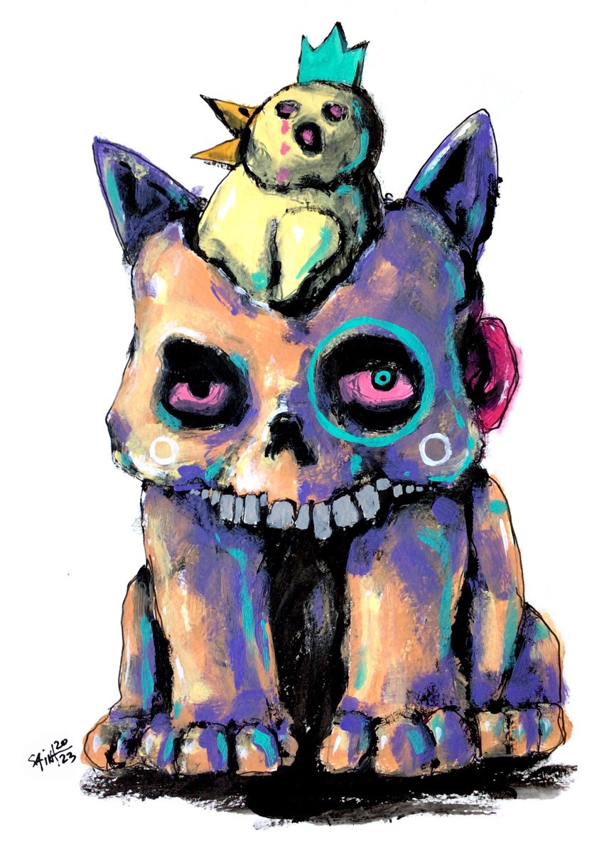 #203 Dark art cat Zombie portrait painting original art, Horror Creepy Art Brut Strange ac... by Ruslan Aksenov