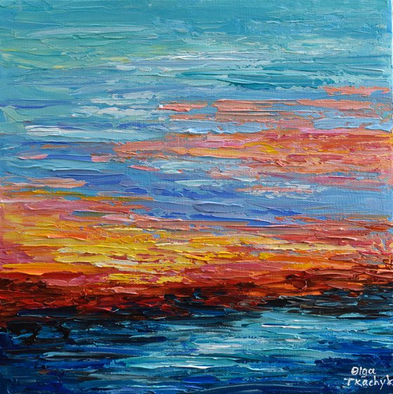 Teal Sunset - Palette Knife Seascape