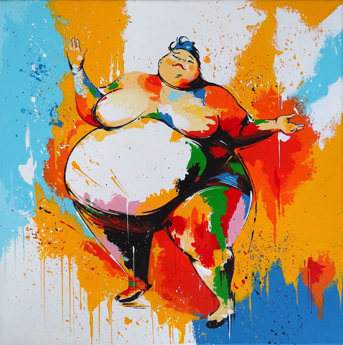 Expressive Portrait Acrylic Painting By Livien Rozen, 16 X 16", "Tolerance", Original Artwork