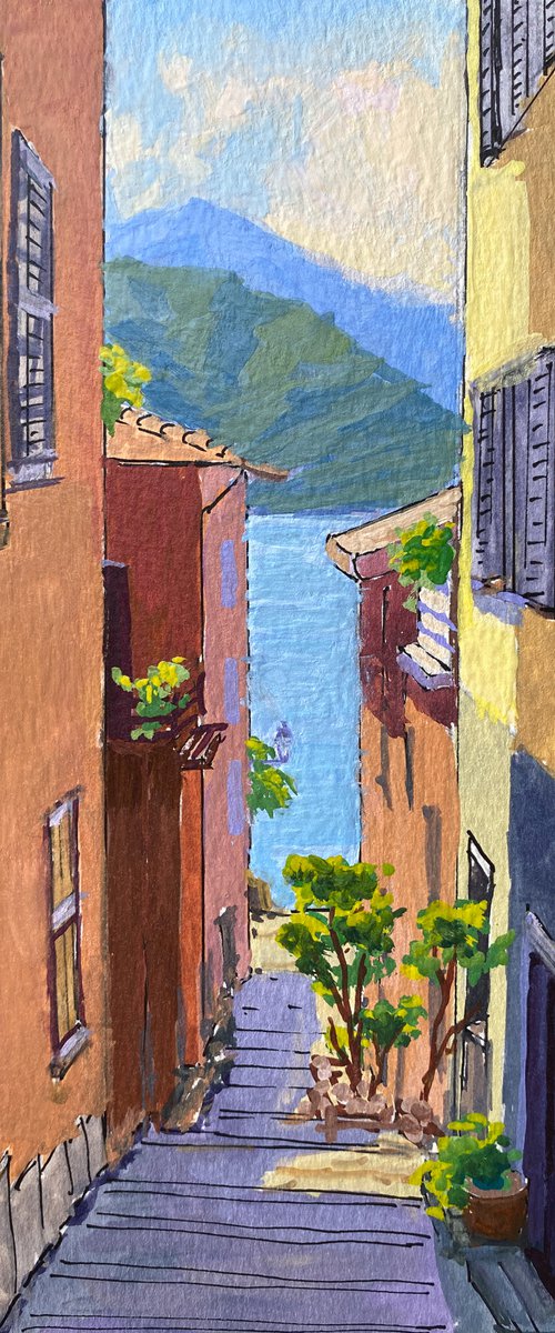 Varenna Alley Leading Down To Lake Como, Italy by Tatyana Fogarty