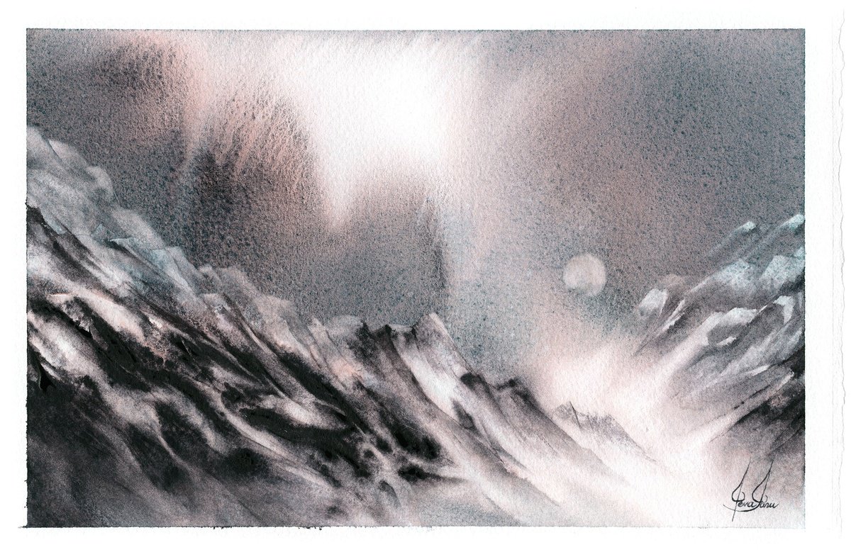 Impressionistic Landscape Watercolour By Ieva Janu, 11 X 7, Mountains Xii, Original Artwork