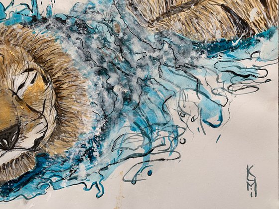 Underwater Wild Animals Painting for Home Decor, Tiger Portrait Art Decor, Artfinder Gift Ideas