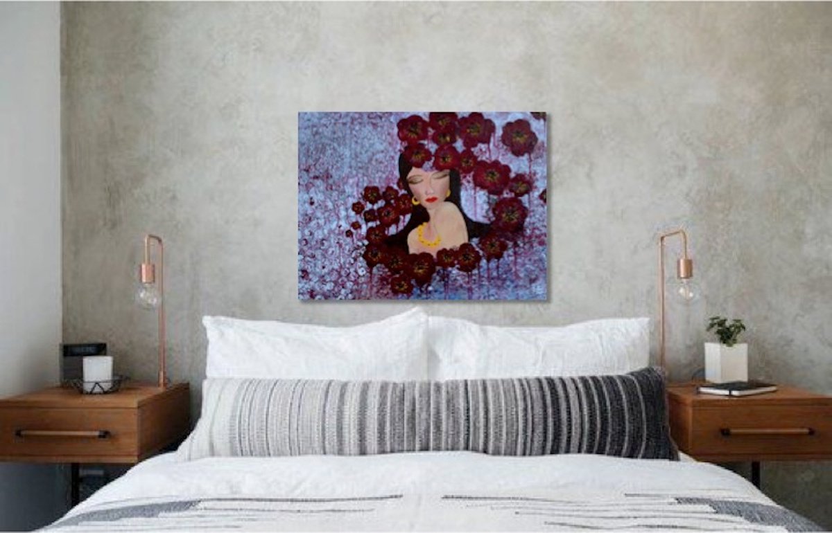 23.5x31.5( 60x80cm), Dreams in Purple, Original Woman Grace Painting, Purple, Grey, read... by Elena Parau