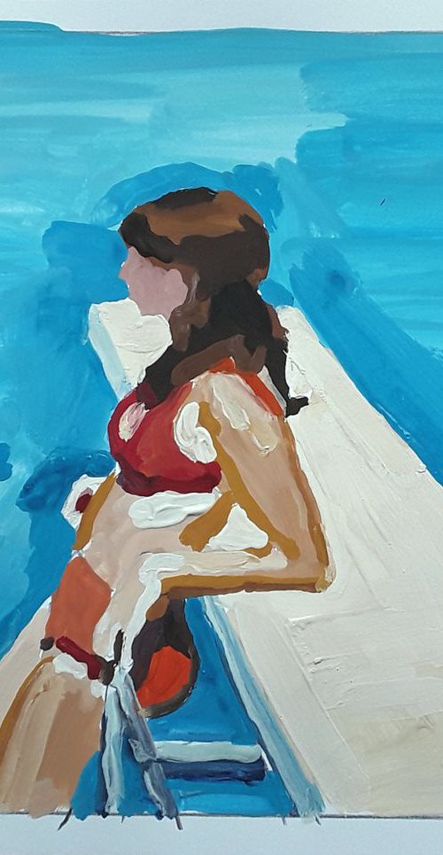 Woman by diving board by Stephen Abela