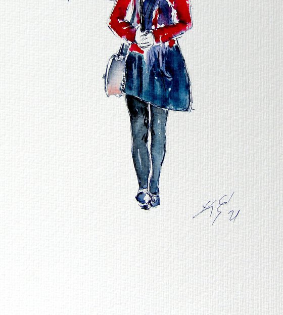 Walking girl with umbrella