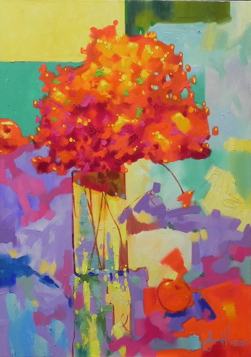 Abstract Still Life Oil Painting By Mykhailo Novikov, 20 X 28", "Bright Day", Original Artwork