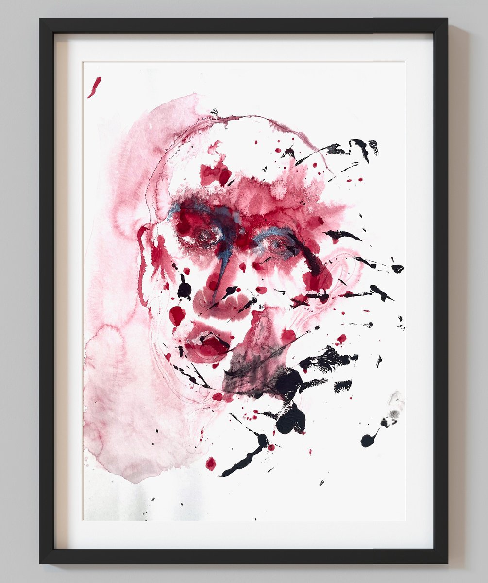 Impressionistic Portrait Acrylic Painting By Evgenia Makarova, 12 X 17, Abstract Portrait Of Red Man, Original Artwork