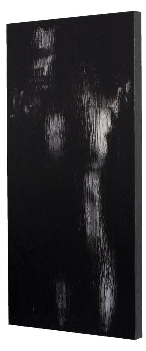 "In solitudine" (60x30x2.5 cm) - Unique figurative artwork on wood (abstract, figurative, gold, original, resin, beeswax, painting) by Rouzbeh Tahmassian