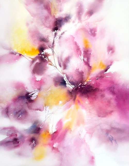 Purple abstract floral painting Amore mio by Olga Grigo