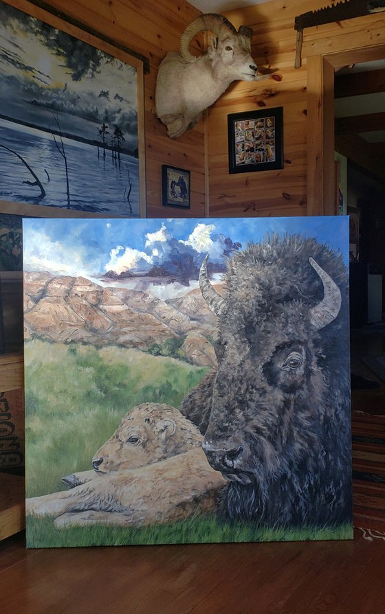 "A Mothers Watchful Eye" - Wildlife - Bison - Landscape