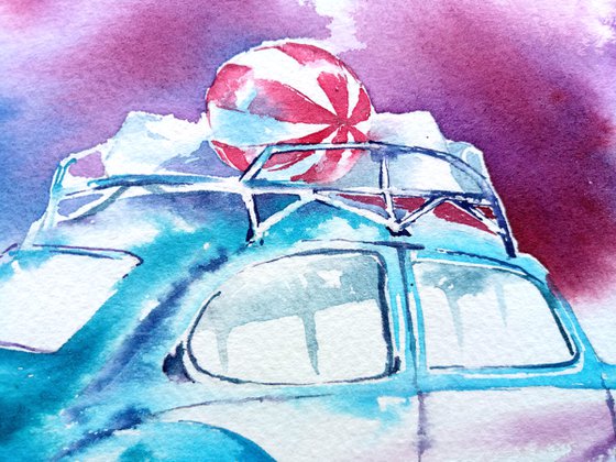 Original watercolor "Retro car"