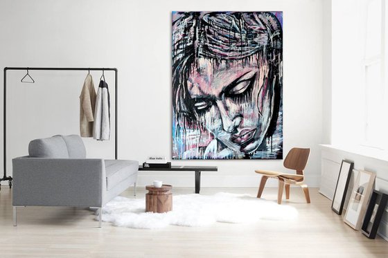 What Are You Thinking About? - Large Palette knife Modern Abstract Portrait