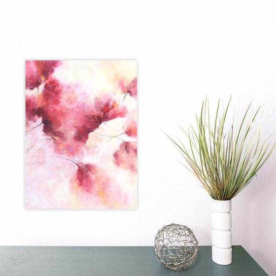 Abstract floral painting, diptych "Love" with loose flowers