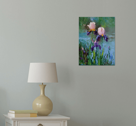 Three Irises by the pond