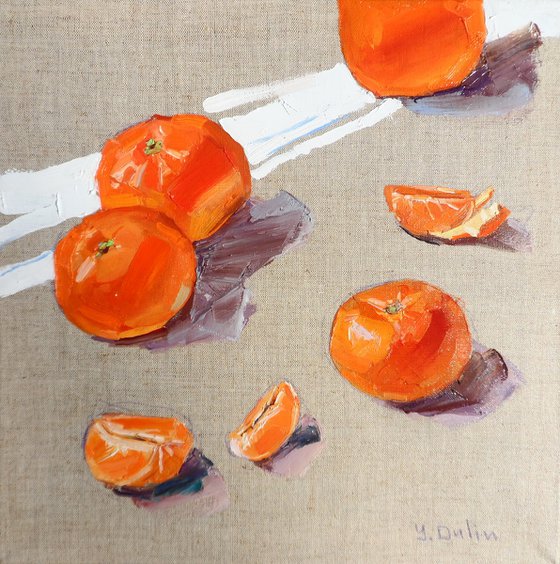 Tangerines Fruit Original Oil Painting Oil on Canvas Fine Art Impressionism