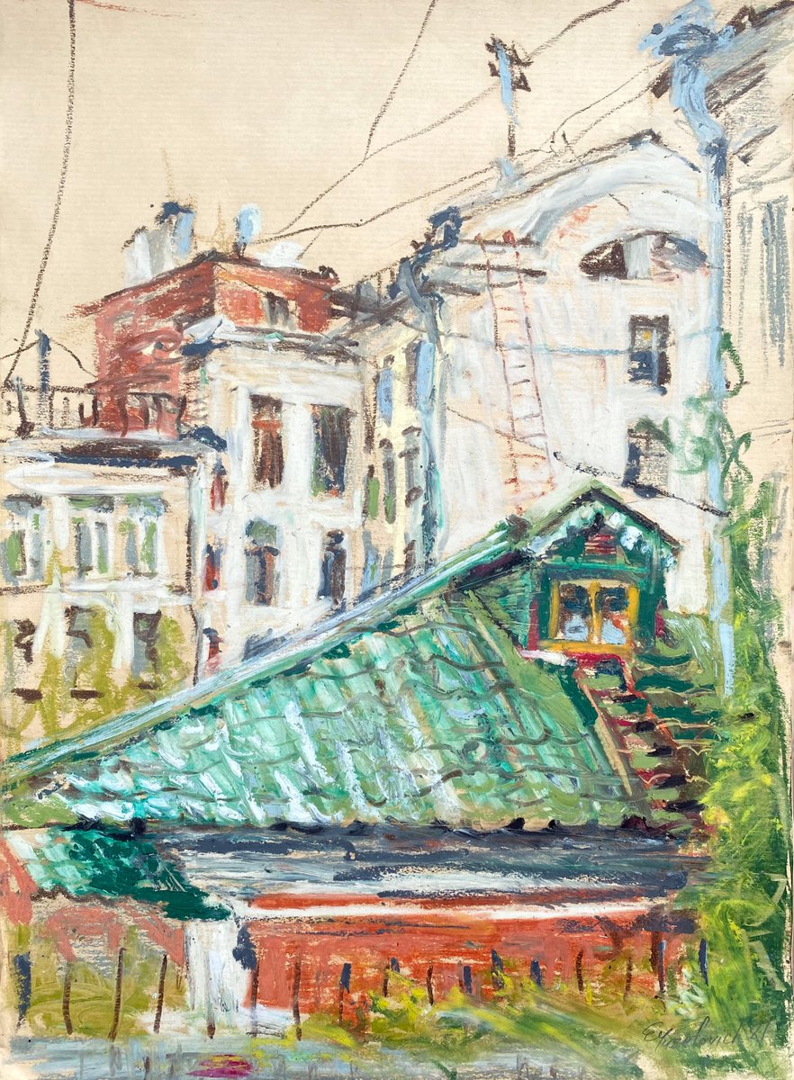 Impressionistic Pastel Drawing , Courtyard By Elena Yuzefovich, 12 X 16, Artwork For Sale On Artfinder