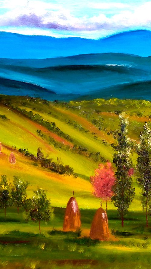 Carpathian Painting Ukraine Original Art Mountains Small Oil Artwork Landscape Wall Art 16 by 12" by Halyna Kirichenko by Halyna Kirichenko