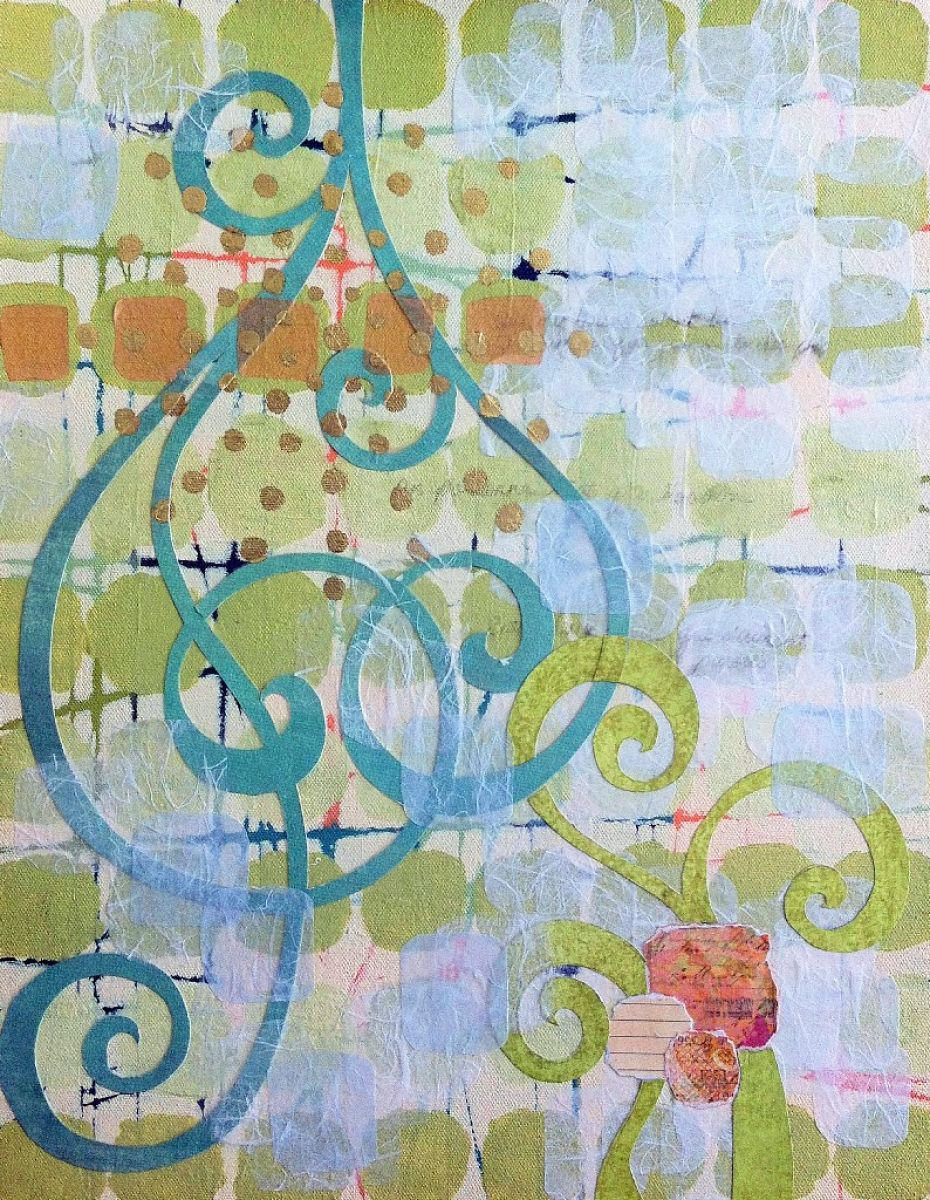 Abstract Painting By Kathy Ferguson, 14 X 18", Swirls Entwined, Original Artwork