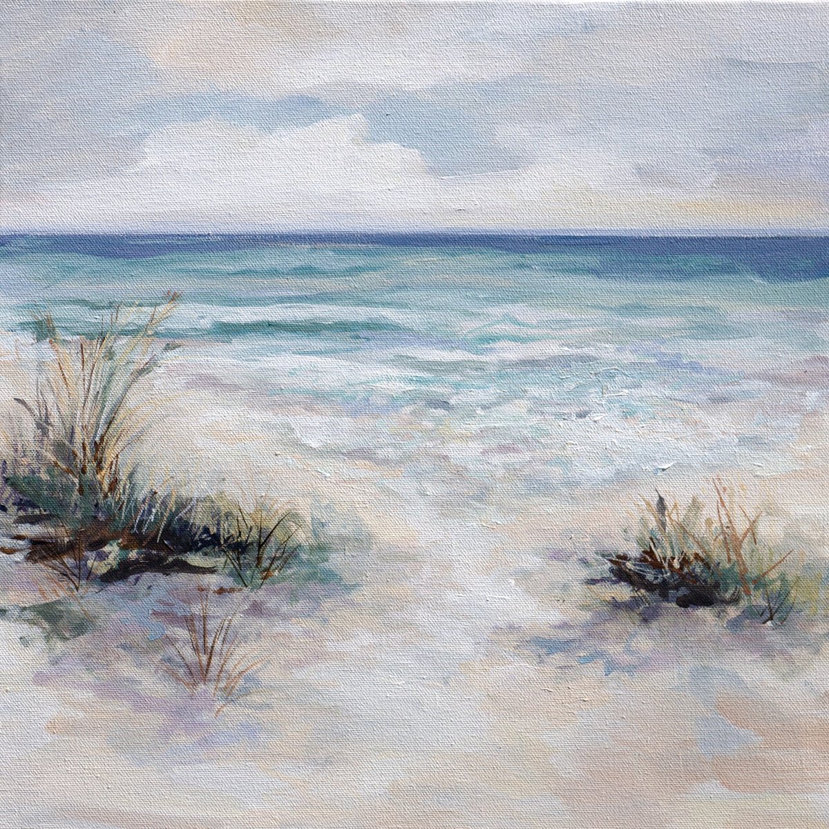 Impressionistic Landscape Acrylic Painting By Karen Hale, 16 X 16", Coastal Escape, Original Artwork