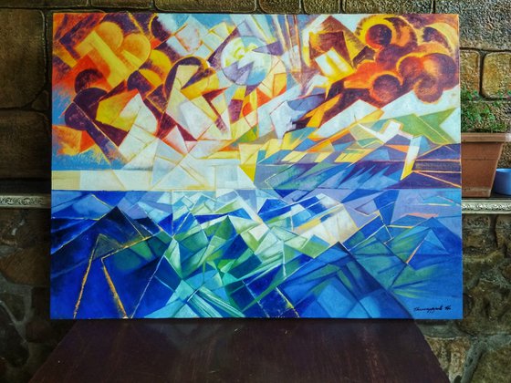Seascape (60x80cm, cubism, oil painting, ready to hang)