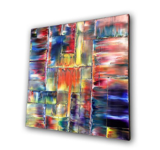 "Tipping Point" - Original Highly Textured PMS Abstract Oil Painting On Canvas - 24" x 24"