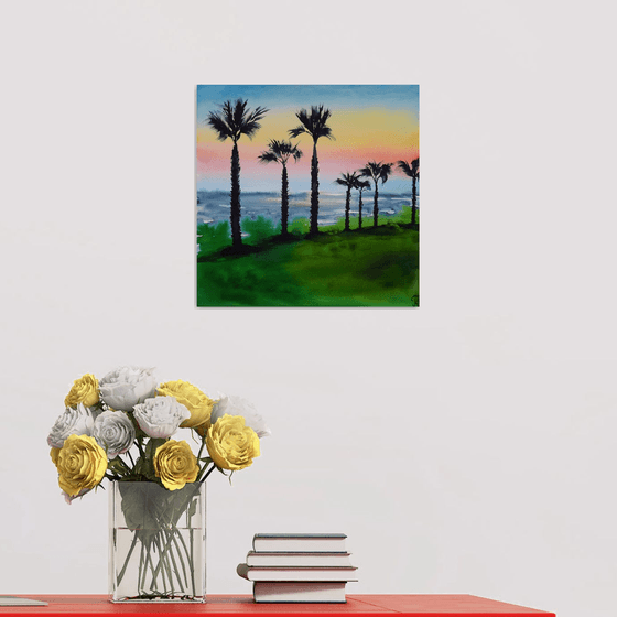 Palms Watercolour Painting, Sea Beach Original Art, Coastal Wall Decor