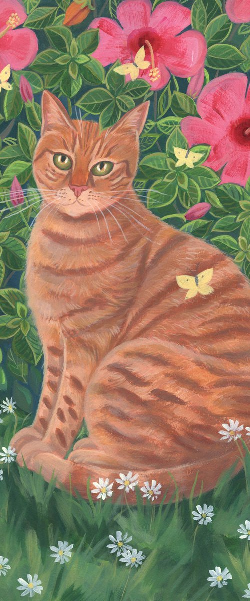 Cat with flowers by Mary Stubberfield