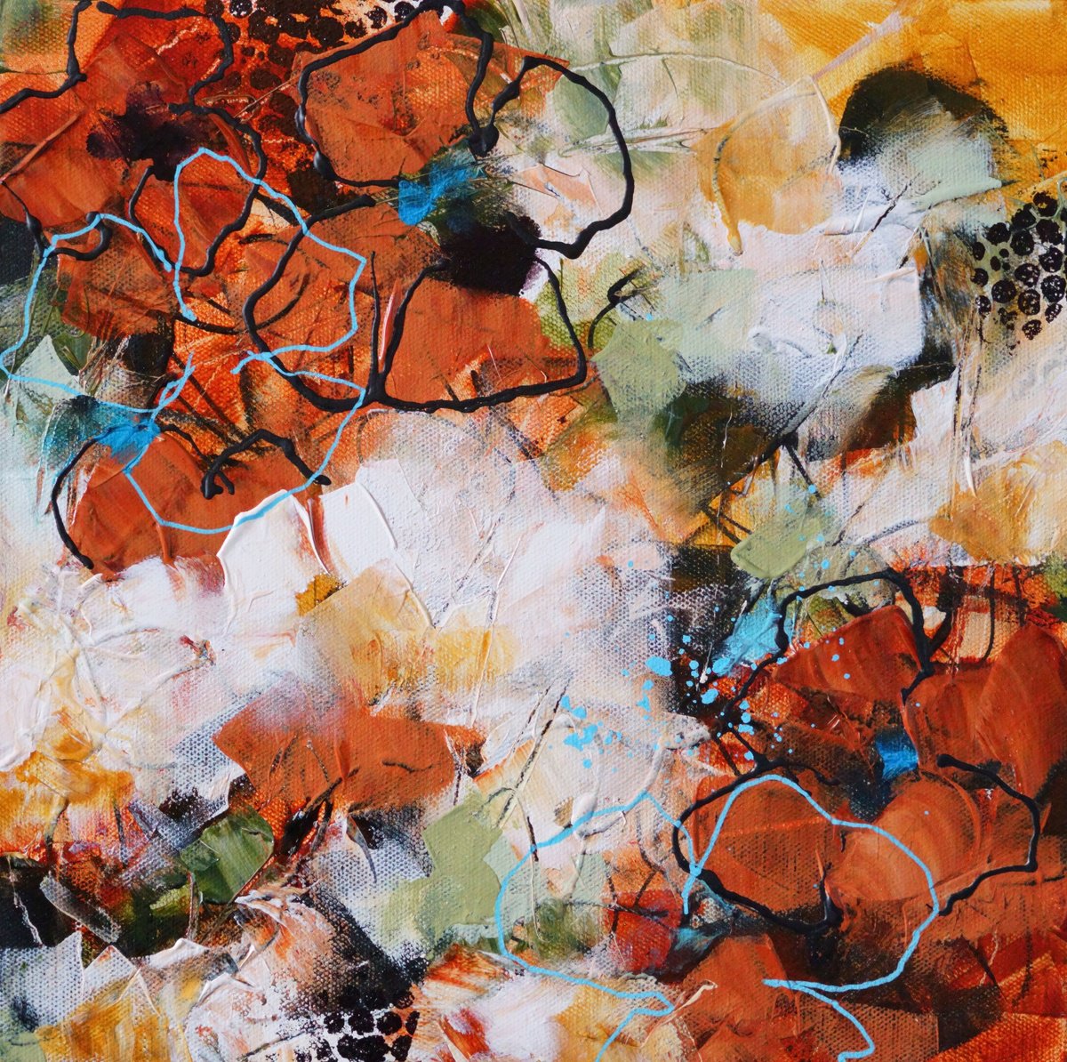 Abstract Botanical Acrylic Painting By Vera Hoi, 12 X 12", "Flowers For A Loved One", Original Artwork