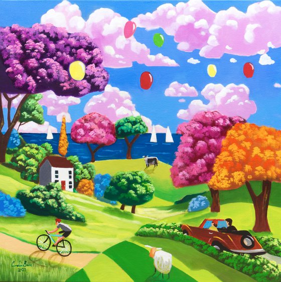 Happy weekend naive art painting