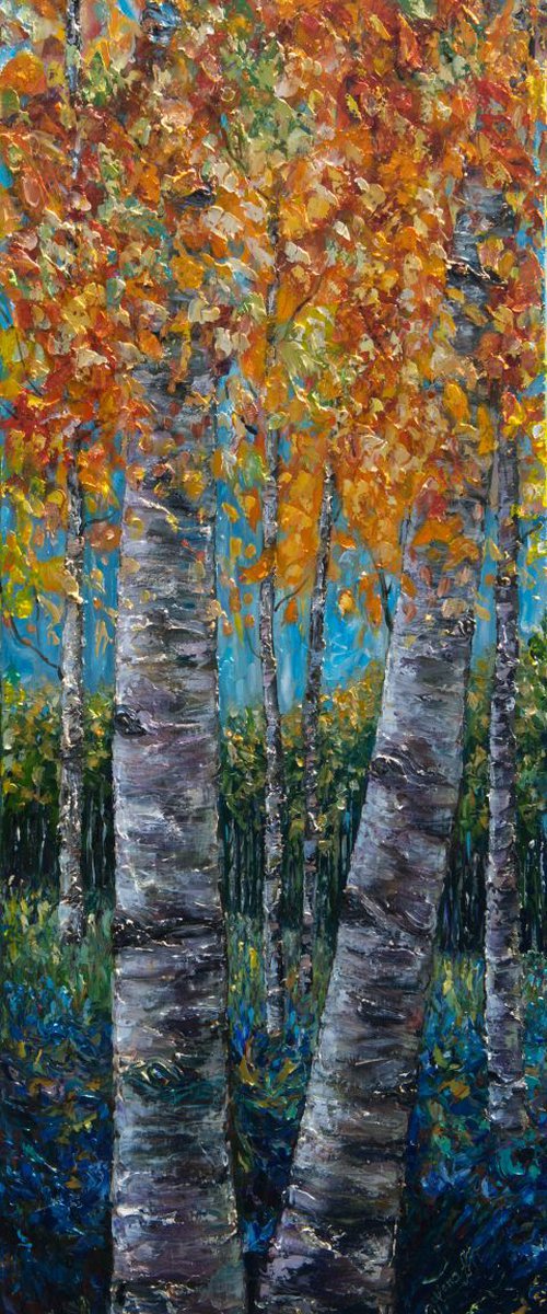 'Through The Aspen Trees'  (Diptych #1') Painting  on Wrapped Canvas  (Palette Knife) by Lena Owens at OLena Art