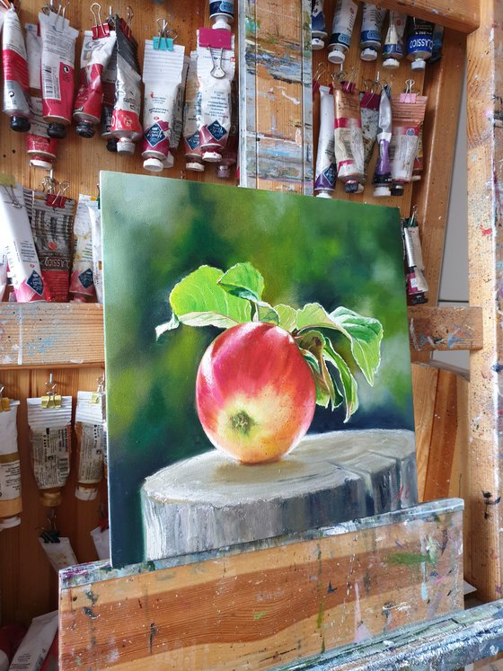 "An apple from grandmother's garden.  "  flower  liGHt original painting  GIFT (2021)