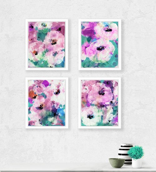 Blooms Of Sweetness  - Set of 4 Flower Paintings by Kathy Morton Stanion by Kathy Morton Stanion