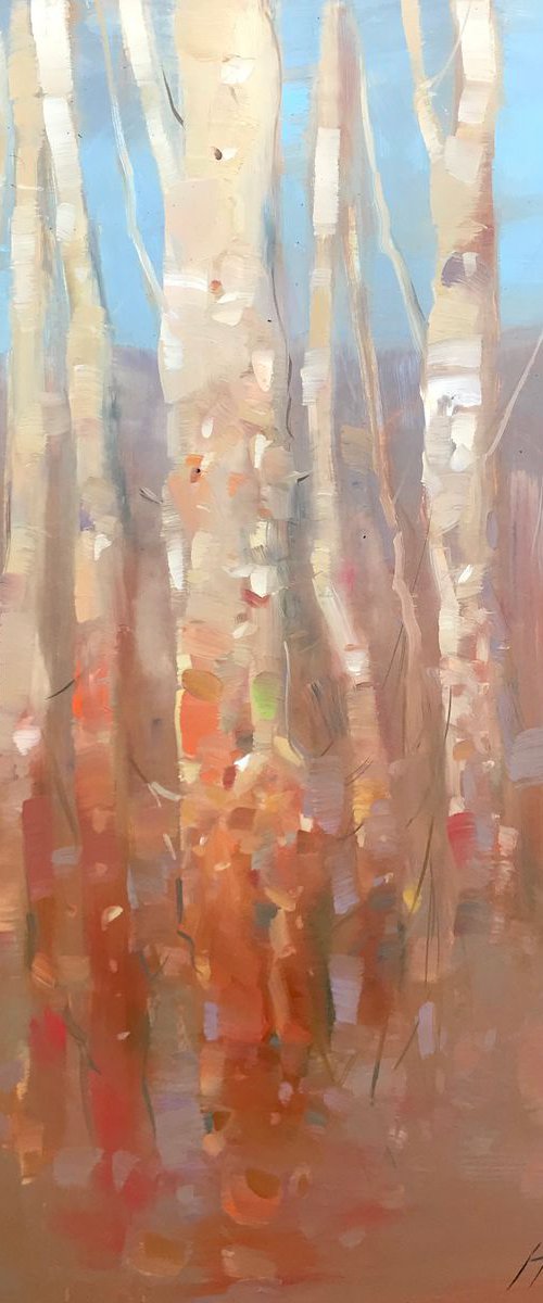 Birches Trees, Landscape oil painting, Handmade artwork, by Vahe Yeremyan