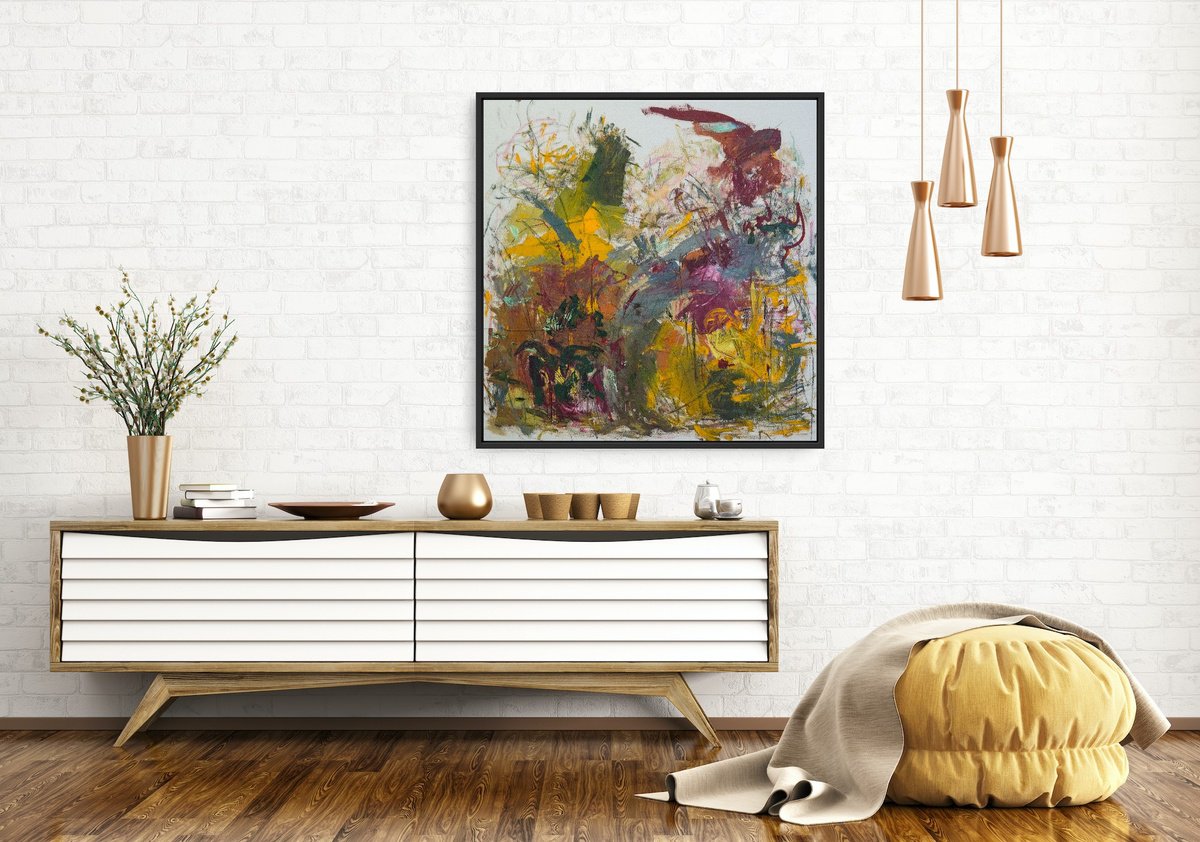 Expressive Abstract Oil Painting By Alena Reit, 31 X 31, On The Way, Original Artwork