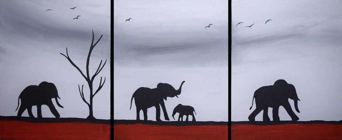 Expressive Animal Painting By Stuart Wright, 48 X 20", Elephant Artwork, Original Artwork