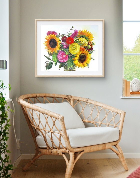 Floral bouquet in yellow and pink