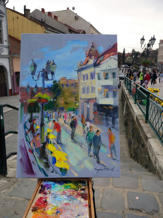 View from the bridge in Uzhgorod Ukrainian landscape Ancient European city