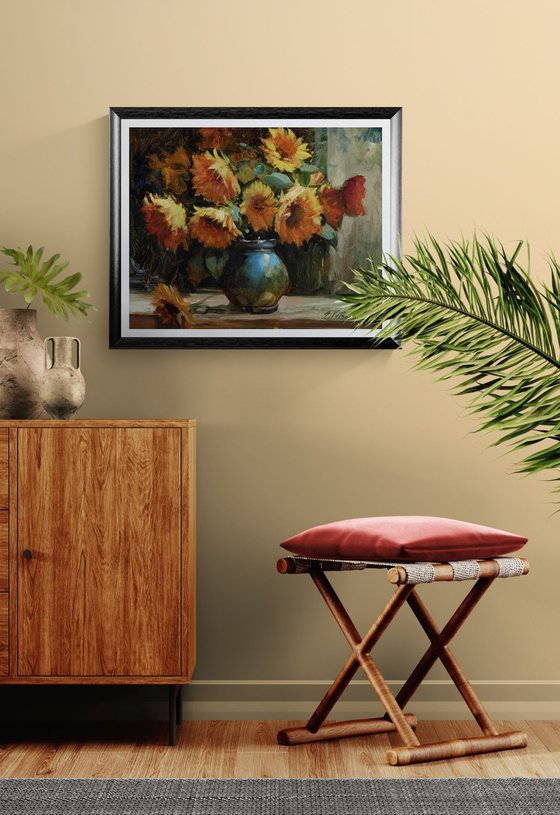 Flowers in a Blue Vase