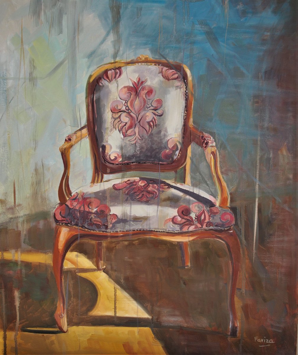Impressionistic Still Life Oil Painting By Amaya Fernandez Fariza, 21 X 26, Chair 3, Original Artwork
