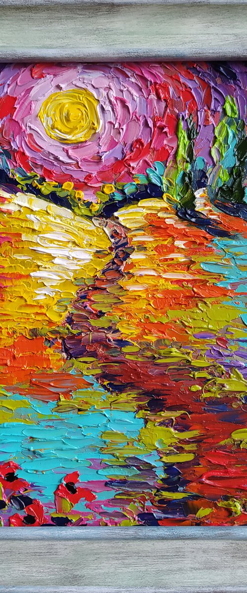 Sunset in Tuscany - oil painting, sunset, Tuscany, landscape, landscape oil painting, Italy by Anastasia Kozorez