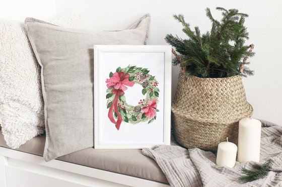 Christmas wreath with red ribbon