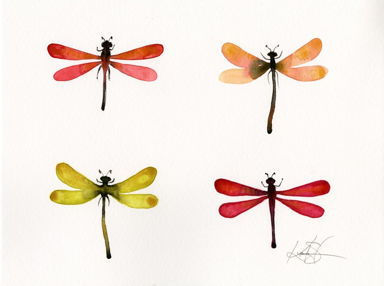 Four Dragonflies Abstract Dragonfly Watercolor Artfinder