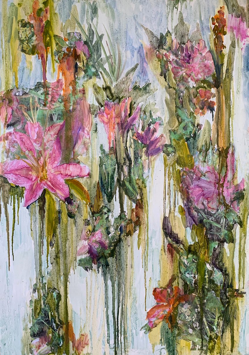Impressionistic Botanical Oil Painting By Suzsi Corio, 23 X 33", Tigerlily Dreams, Original Artwork