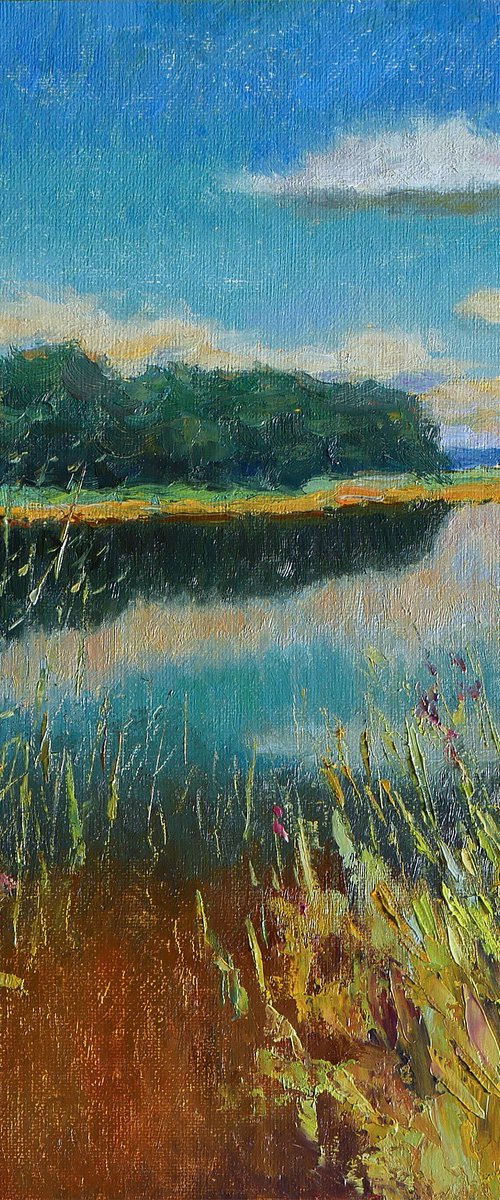 Near The Water - original sunny landscape, painting by Nikolay Dmitriev