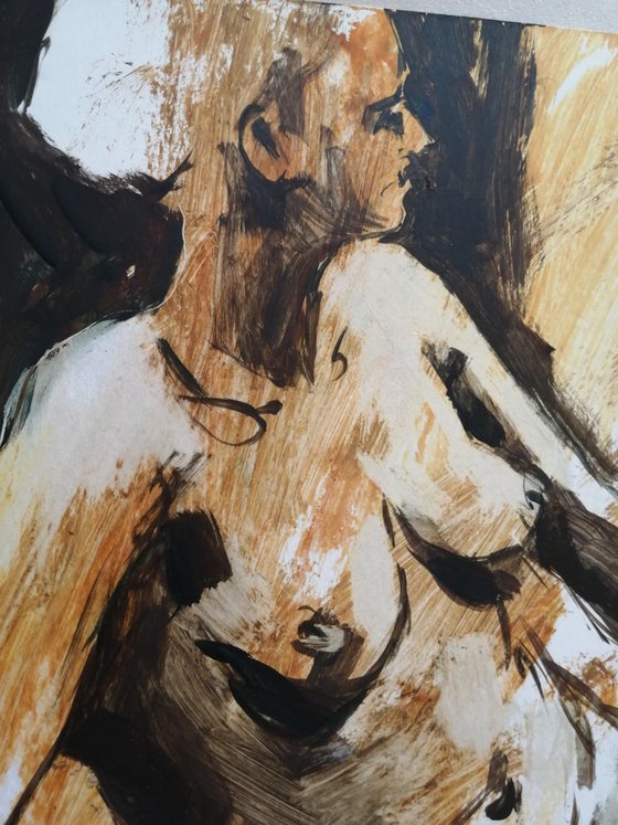 Nude tan women oil on paper