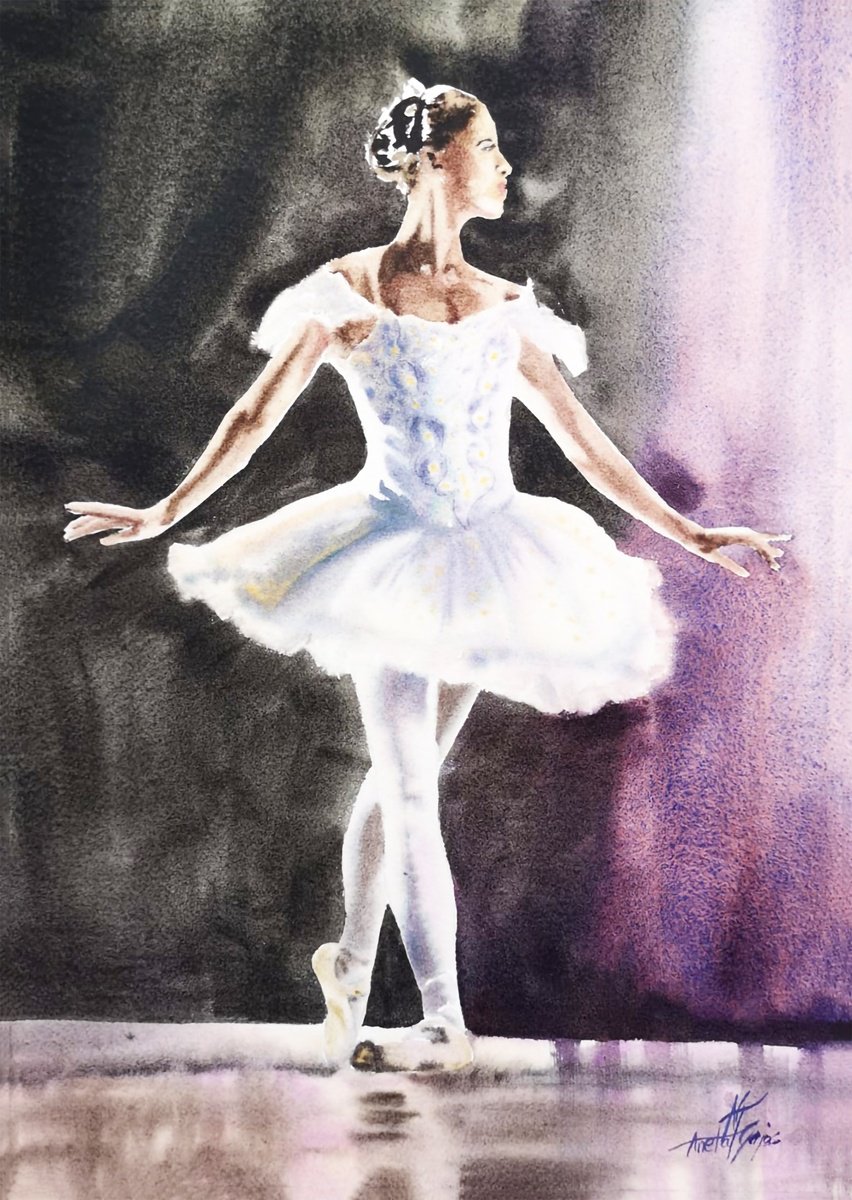 Impressionistic Portrait Watercolour By Aneta Gajos, 12 X 17, Prima Ballerina, Original Artwork